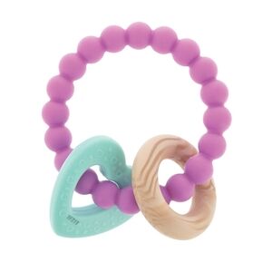 New Nuby Natural Teether Wood & Silicone Teething Ring for Kids
